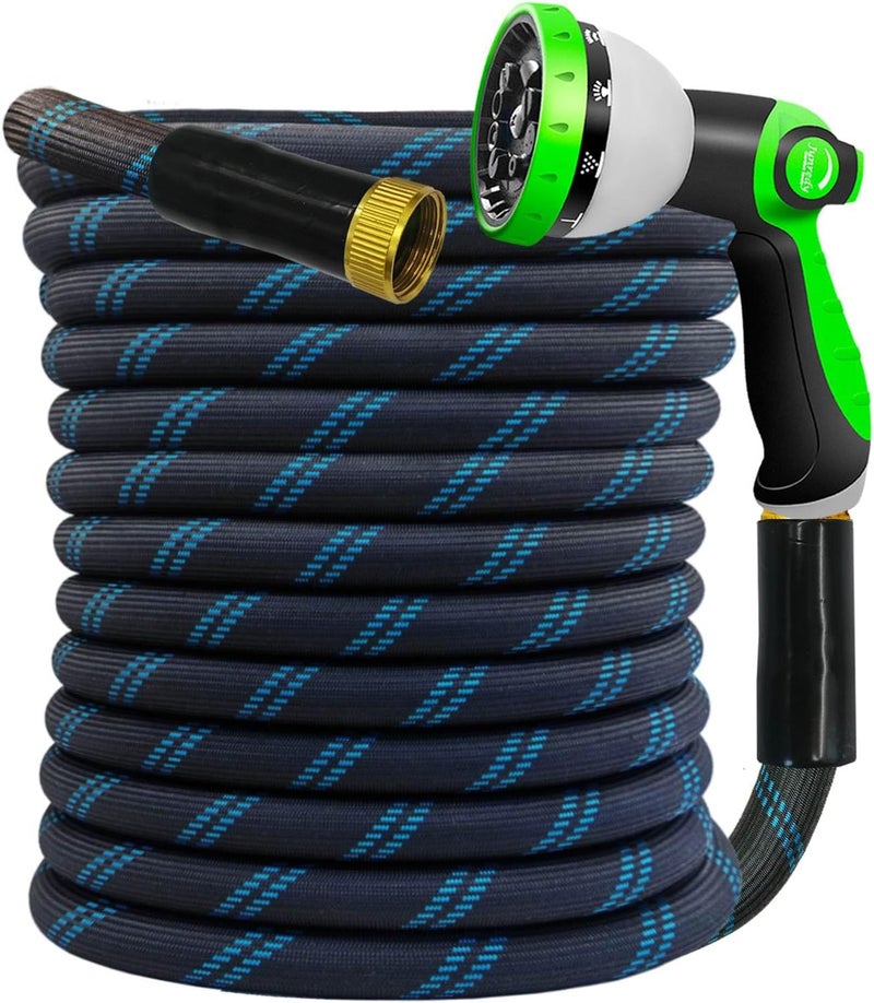 Junredy Garden Hose 75FT, NON-EXPANDABLE Heavy-Duty Flexible & Lightweight Water Hose with 10-Function Nozzle, No-Kink, Leak-Proof, Solid Fittings for Car, RV Marine Camper, Outdoor, Yard, Lawn - Image 1